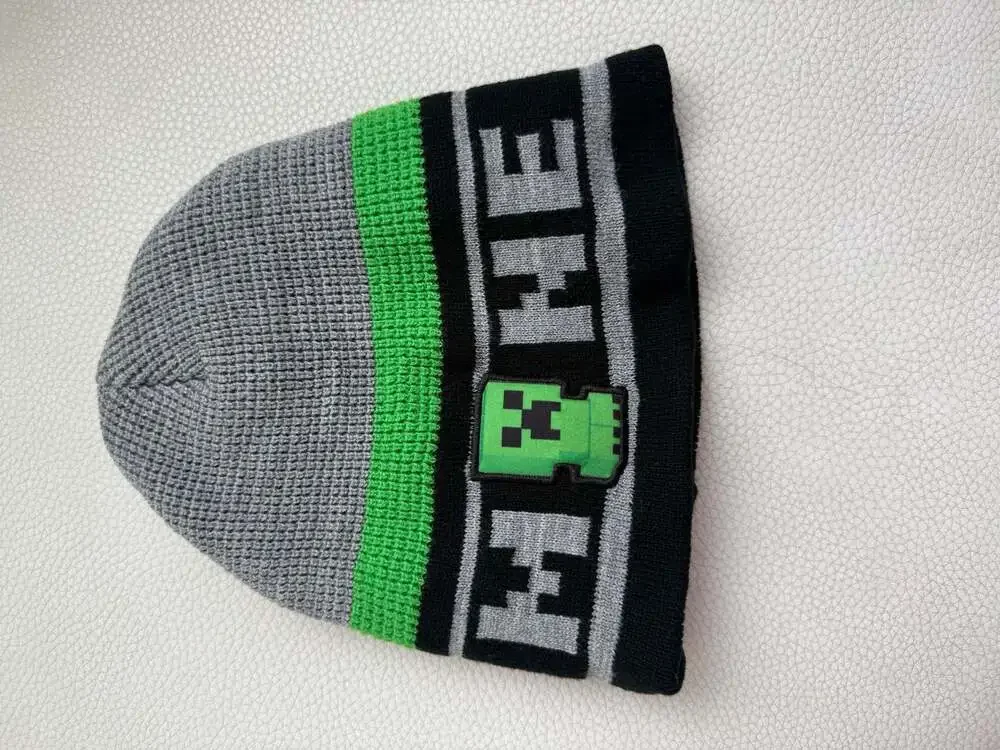 Minecraft Creeper Logo Striped Knit Beanie Hat
